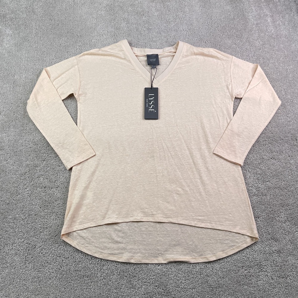 NEW Lysse Top Womens Large Cream Mya Long Sleeve V Neck‎ Stretch Linen NWT